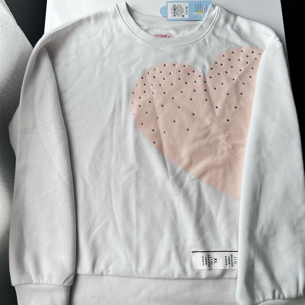 Cat & Jack White Sweatshirt with Pink Heart